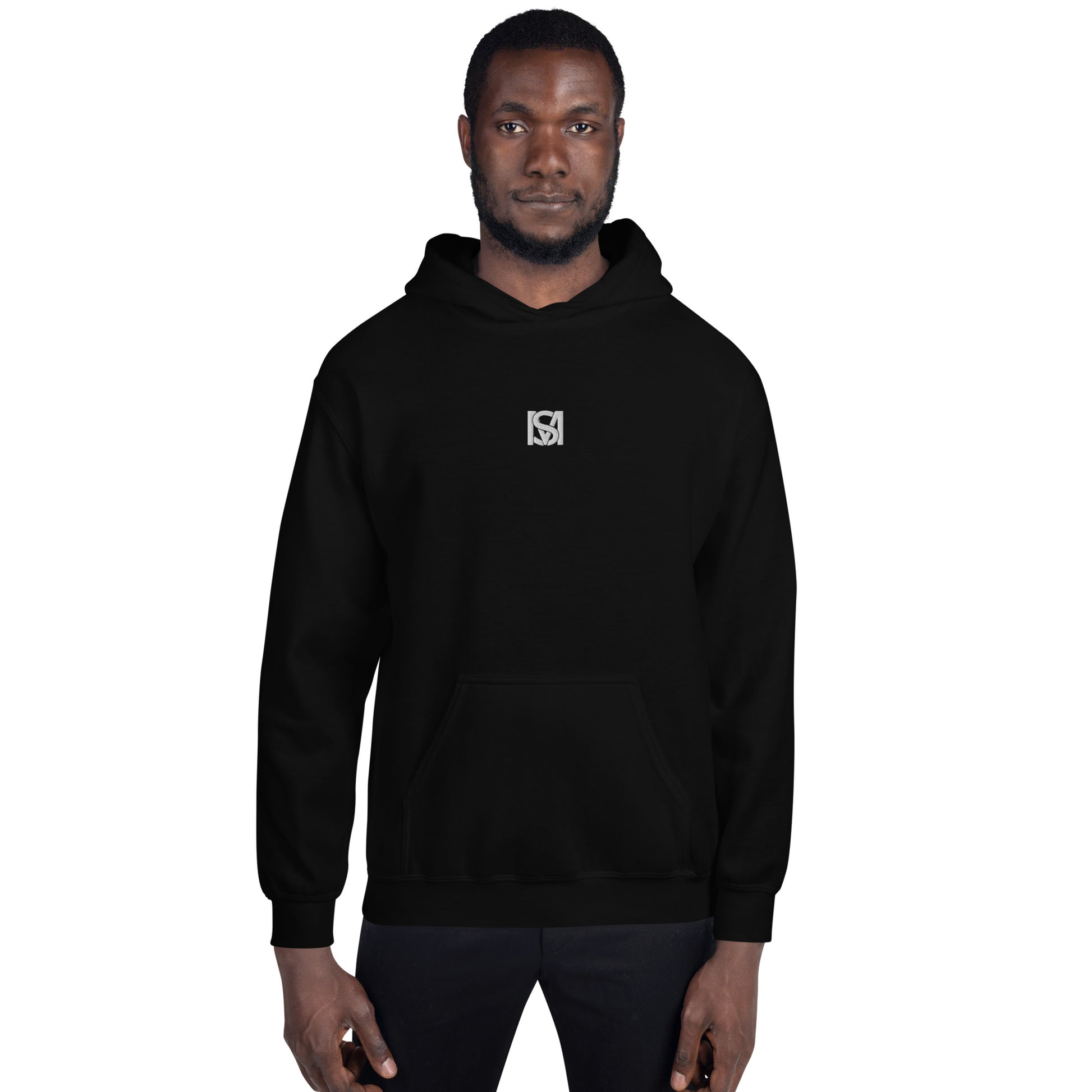 Model wearing SM Monogram Hoodie front 1