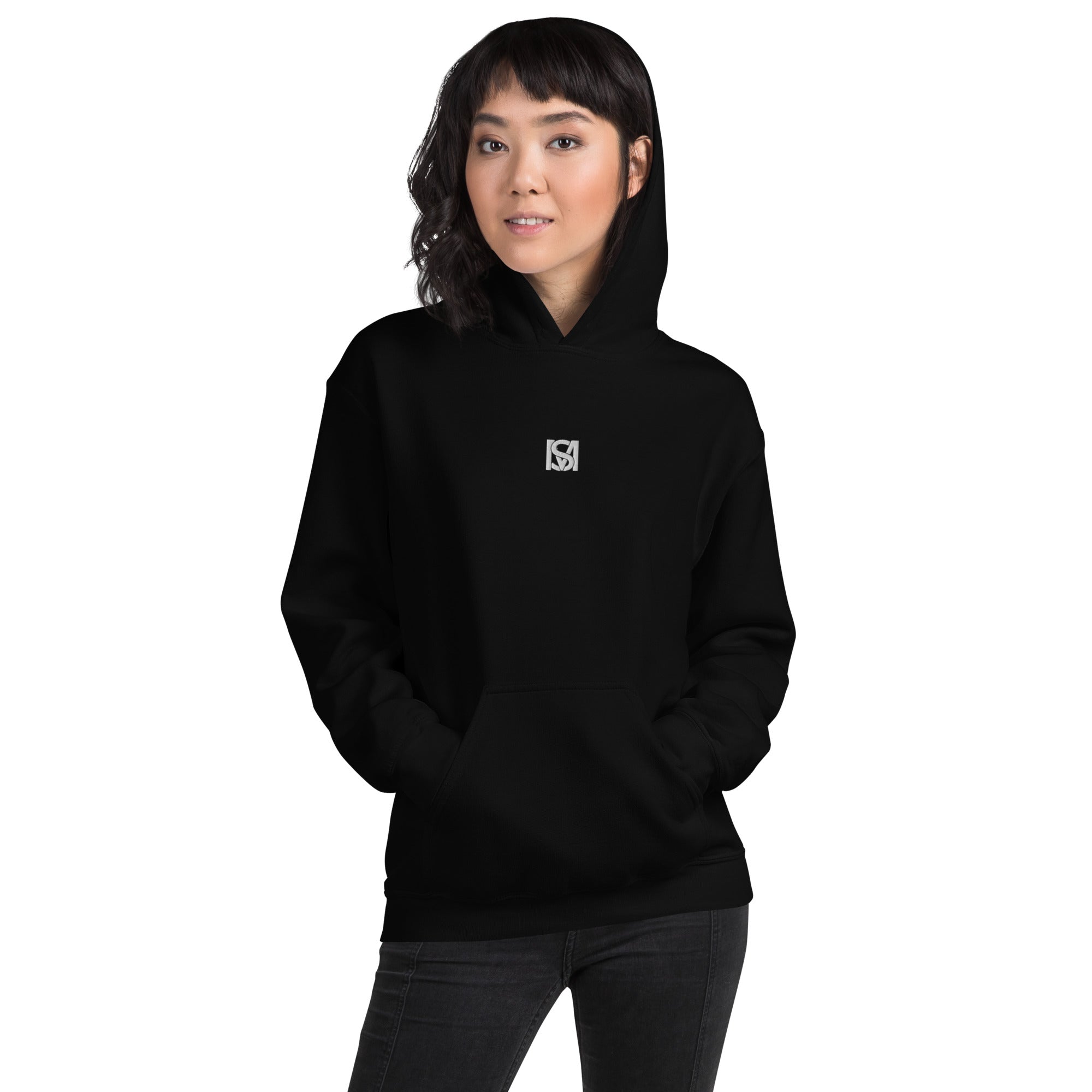 Model wearing SM Monogram Hoodie front 2