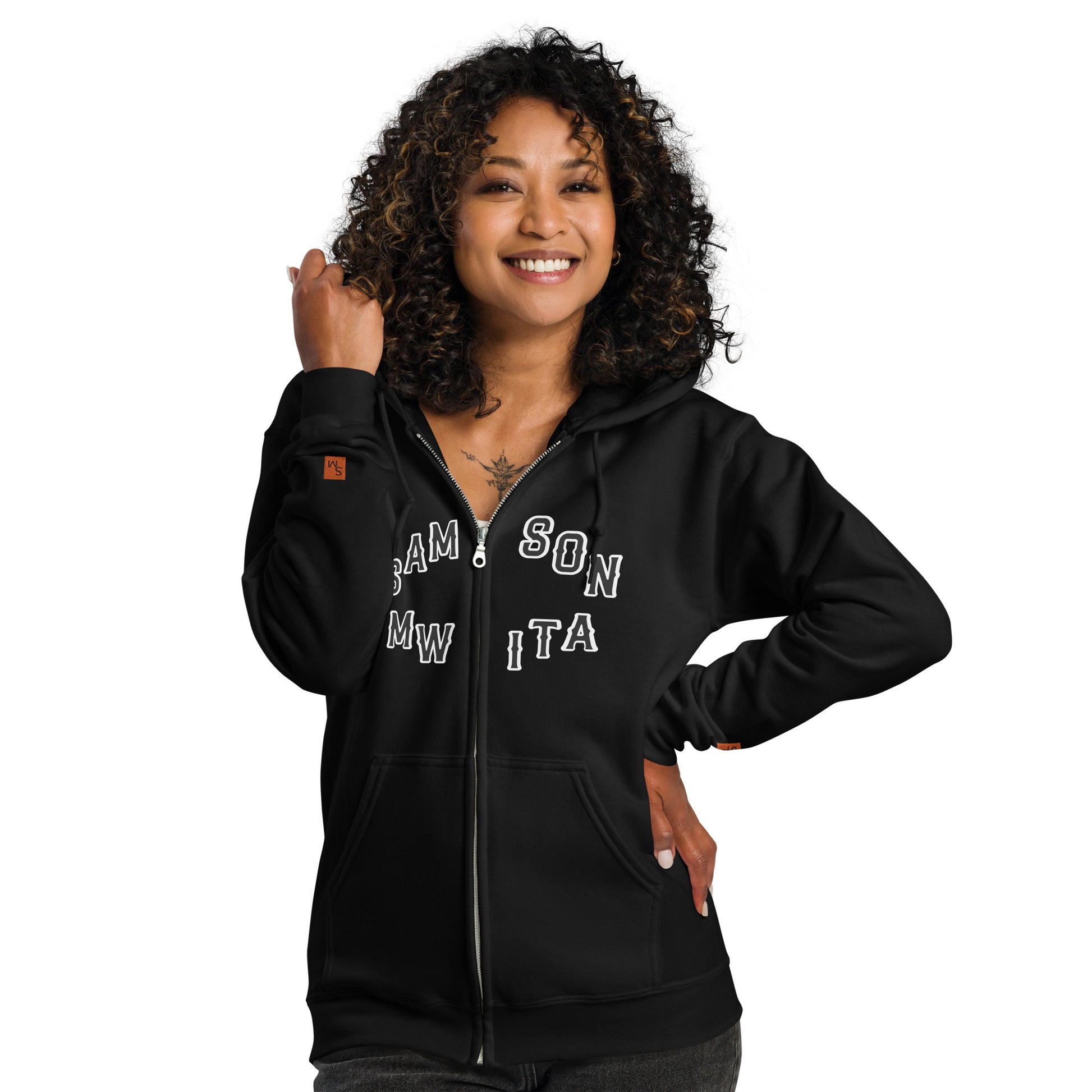 Model wearing SM Logo Hoodie smiling