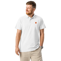 Model wearing SM Sig. Polo T-shirt white front