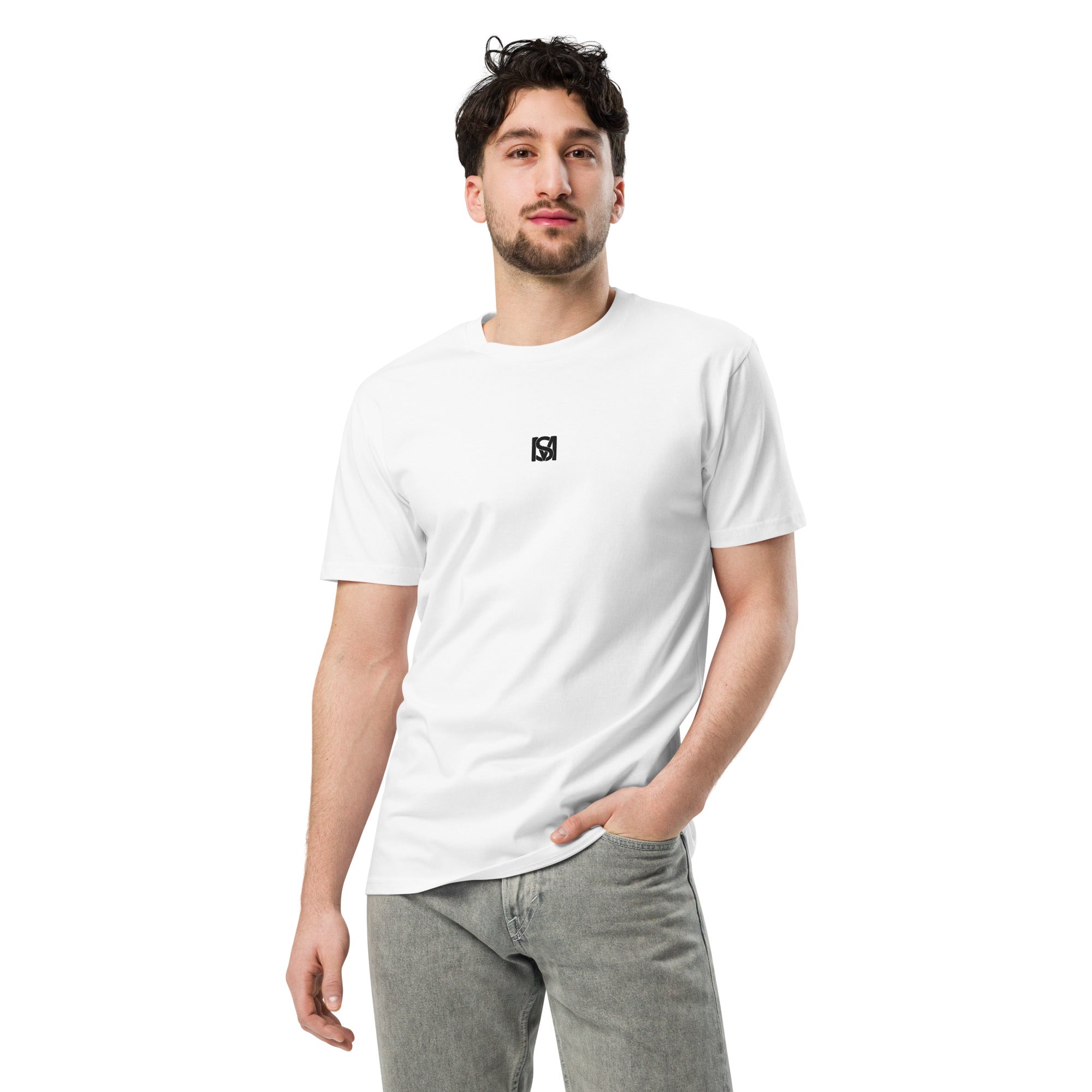 Model wearing SM Monogram T-shirt white front
