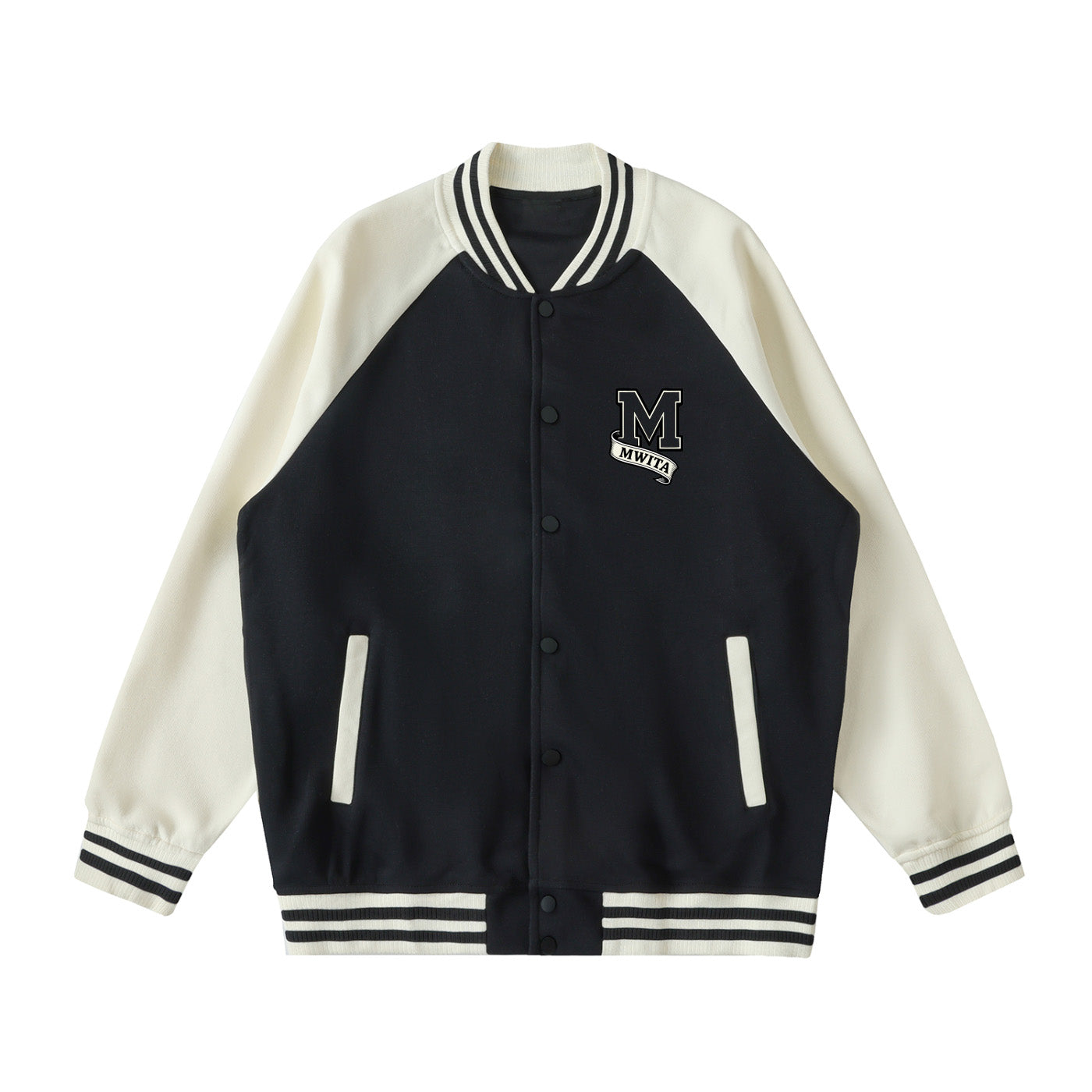 SM Varsity Jacket midnight black front