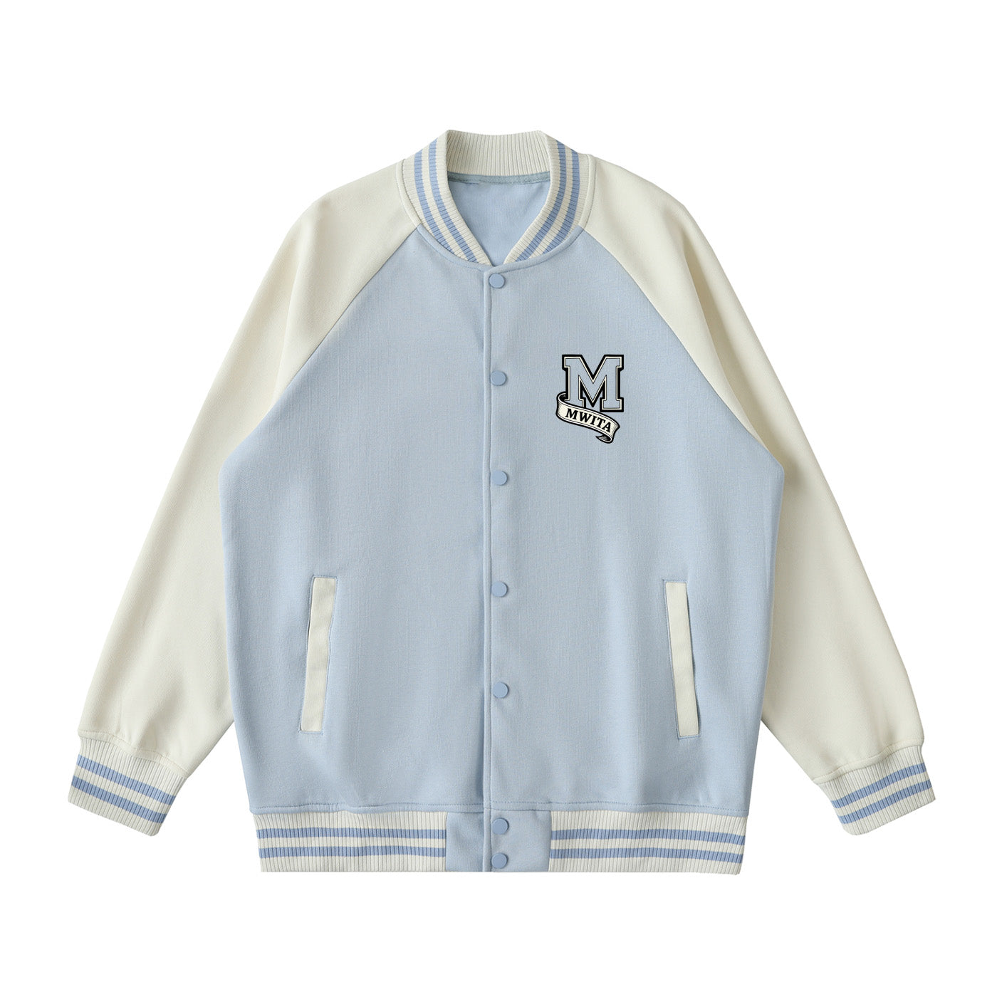 SM Varsity Jacket powder blue front