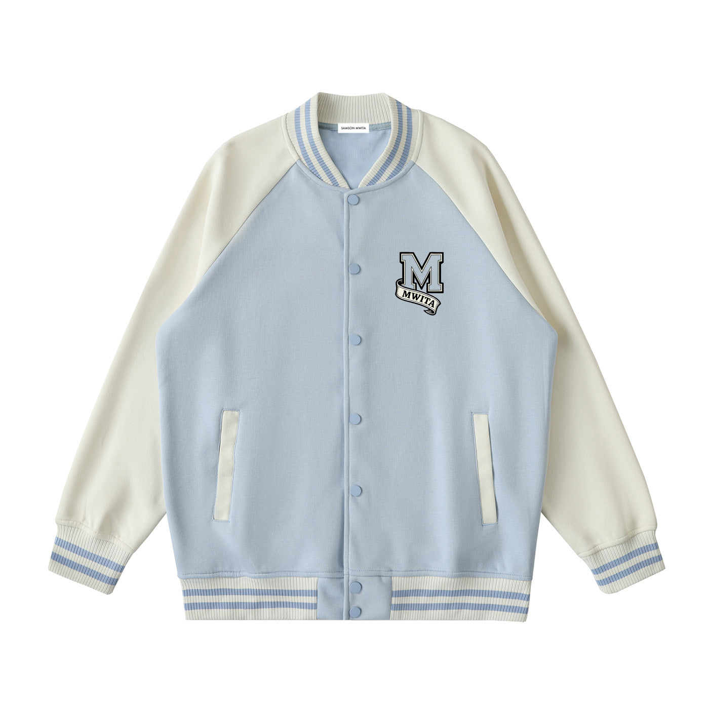 SM Varsity Jacket powder blue front